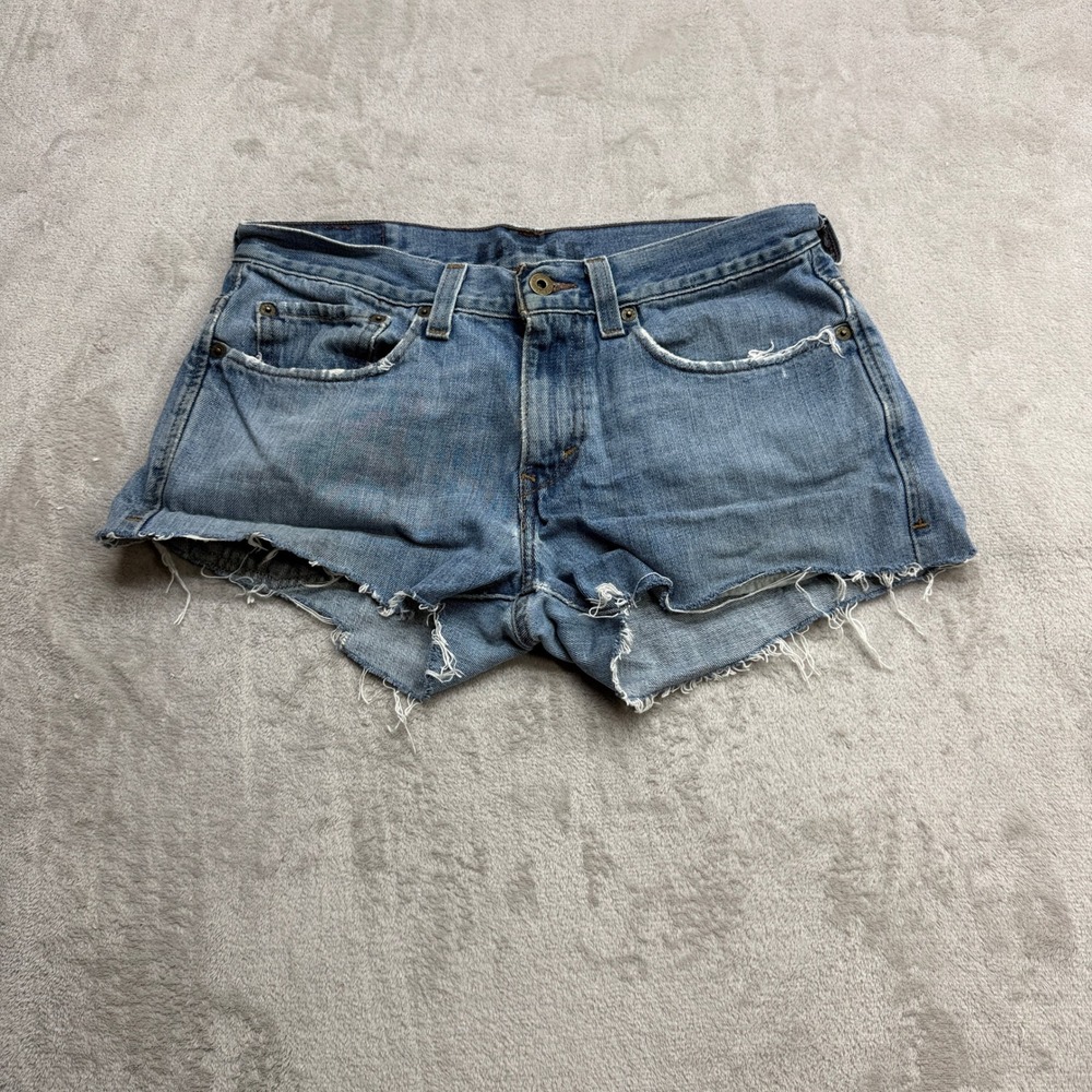 Vintage Levi's 511 Jean Shorts Women's 32 Blue Distressed Cut Off Raw Hem Denim